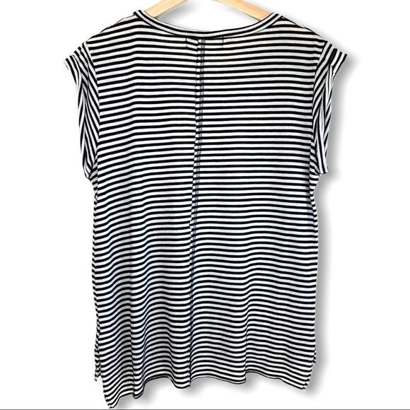 able Striped Distressed Slashed Rolled Sleeve Top - Picture 7 of 8